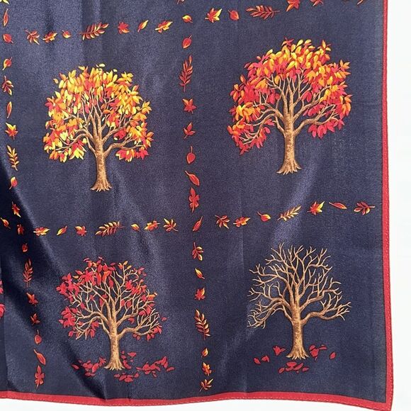 Vintage Talbots Seasonal Life of a Tree Red, Blue, Brown & Green Square Scarf - Picture 5 of 6